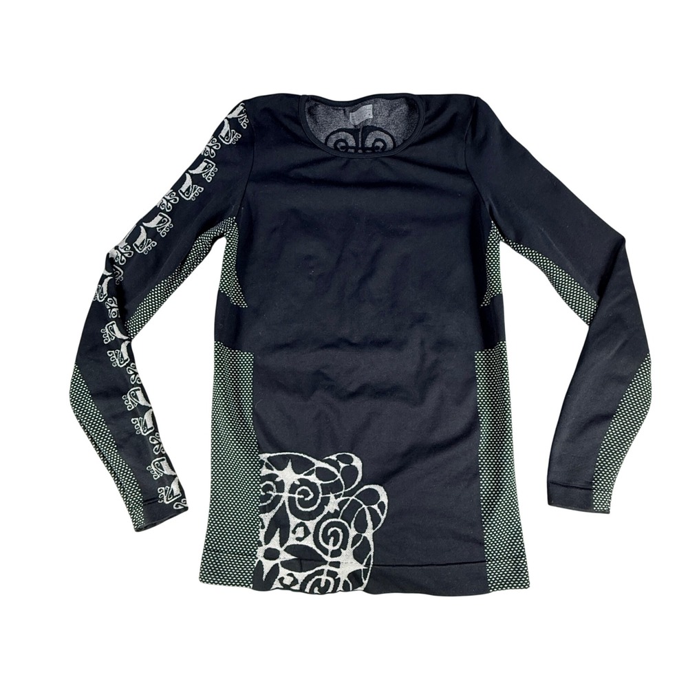 Athleta Women Top Seamless Jacquard Damask M‎ Black Activewear Nylon Blend